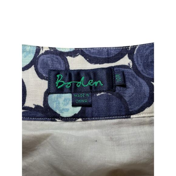 Boden Women 10 Linen Pleated Skirt Blue & White Circle Pattern‎ Swing Poka Dot - Picture 5 of 9